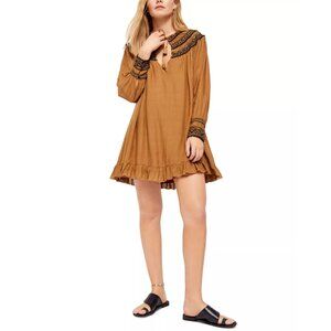 Free People Erin Mini Dress Tunic Size Medium Boho Embroidery